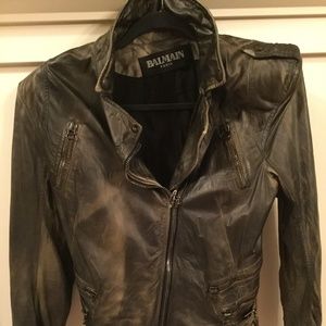 BALMAIN Leather Jacket moto style with tails